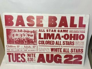 Vintage 1939 Baseball Broadside - Lima,  Oh Colored Allstars Vs.  White Allstars