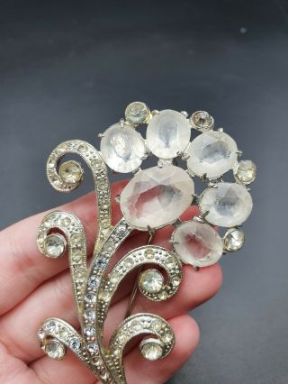 Vintage 1930s/1940s Huge Silver Tone And Glass Flower Brooch 3