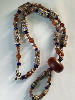 Antique African Italian Trade Bead Necklace Millefiori & Red Amber?