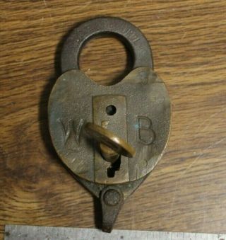 Antique Wilson Bohannan W B Brass Lock Co.  W/ Key U.  S.  Gov Control