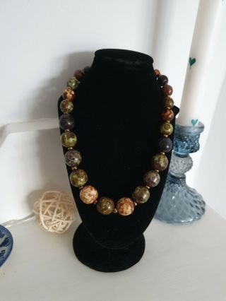 Vintage Murano Glass Scottish Agate Graduated Round Bead Necklace