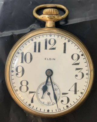 Antique Elgin Open Face Pocket Watch 15 Jewels Gold Filled 20 Years