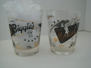 Two Stan Musial & Biggies Mid - Century Restaurant Cocktail Glasses St Louis,  Mo