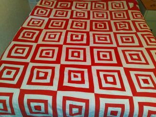 Antique Block Quilt Top Red & White 78x78 " Bed Cover Ohio State Osu ?