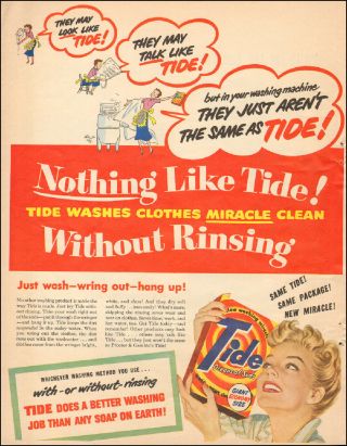 1950 - Vintage Ad For Tide`art,  Pretty Model Detergent Red (052915)