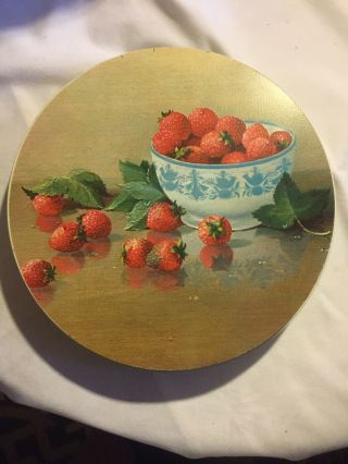 Vintage Biscuit/cookie Tin And Serving Tray Lid - Strawberries Design