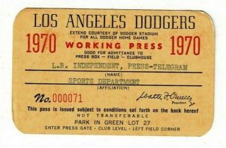 1970 Los Angeles Dodgers Press Pass Baseball