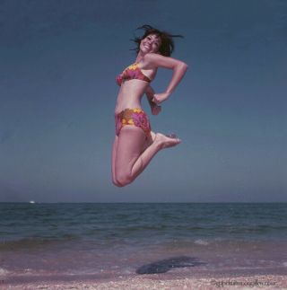 Bunny Yeager 60s Color Transparency Pretty Brunette Bathing Beauty Kinetic Jump
