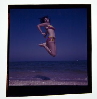 Bunny Yeager 60s Color Transparency Pretty Brunette Bathing Beauty Kinetic Jump 2