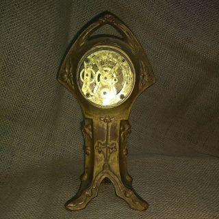 Antique Vtg Art Nouveau Metal Gold Gilt Mantle Clock Footed 8 " X 4 " W Movement