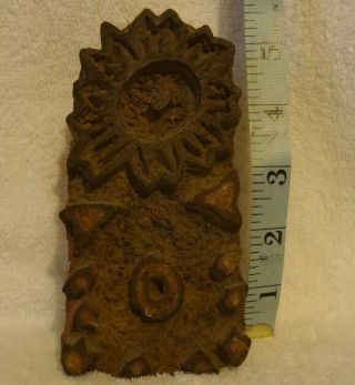 Vintage Indian Hand Carved Wood Printing Block For Textiles.  Handle On The Back.