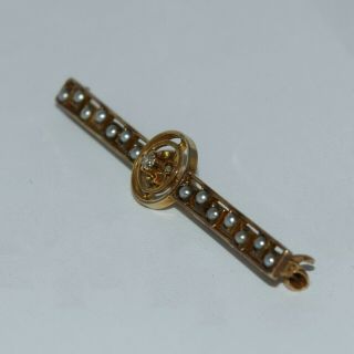 10k Yellow Gold Art Nouveau Diamond Seed Pearl Bar Pin Brooch 2 
