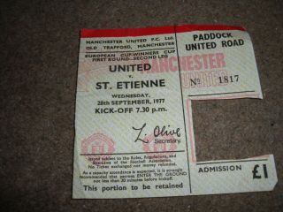 Vintage Match Ticket European Cup Winners Cup Manchester United V St Etienne
