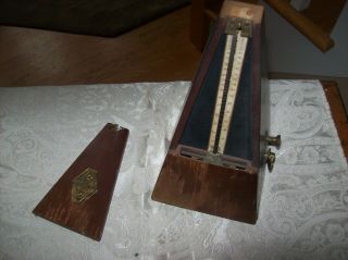 Vintage Antique Wood Metronome De Maelzel Paris France With Notice And Bell