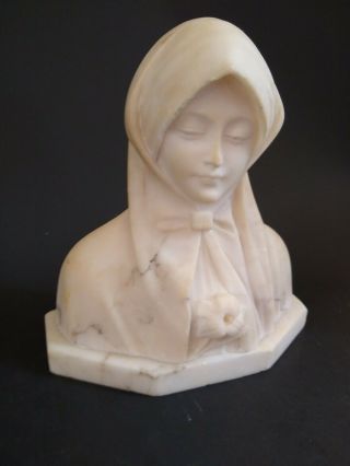 Old Antique Alabaster Marble Bust of a Young Woman 6 