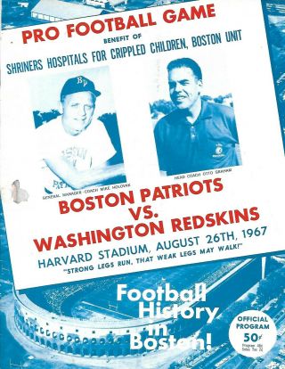1967 Boston Patriots - Redskins Afl/nfl Exhibition Program