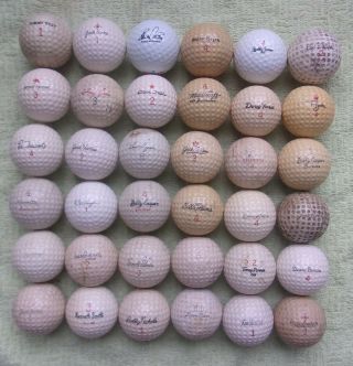 36 Antique Vintage Signature Golf Balls Ball Hagen Bolt Collins Hill Beamon Etc.