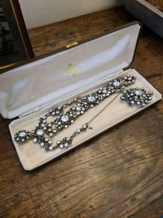 Vintage Costume Diamante Jewellery Set / Necklace Earrings /brooch