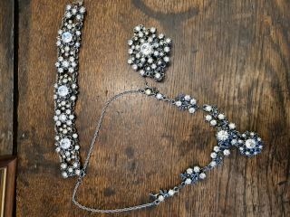 Vintage Costume Diamante Jewellery Set / Necklace Earrings /Brooch 2