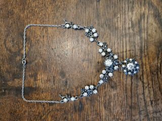 Vintage Costume Diamante Jewellery Set / Necklace Earrings /Brooch 3