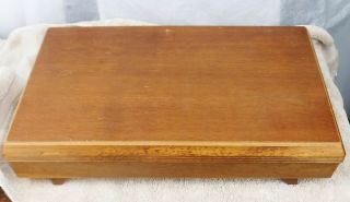 Large Vintage Wooden Cutlery Box W Red Baize Interior 46.  5 X 29 X 9.  5cm