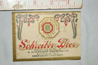 Vtg/antique Schreiber Brewing Pre - Prohibition Beer Bottle Label Buffalo Ny