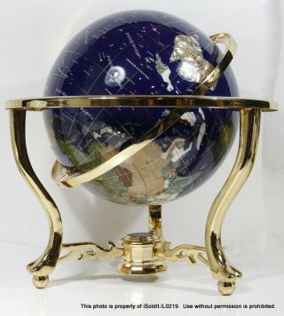 Large Gemstone Lapis Globe W/ Golden Stand