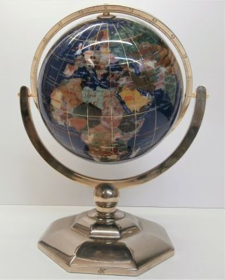 Kalifano Gemstone Globe - Brass Stand - 14 " - Gem / Mineral Stone