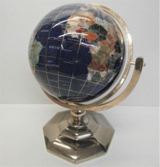 Kalifano Gemstone Globe - Brass Stand - 14 