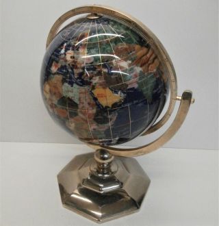 Kalifano Gemstone Globe - Brass Stand - 14 
