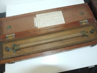 Vintage Wooden Nautical Rolling Ruler By W.  H.  Harling Of London In Wooden Box
