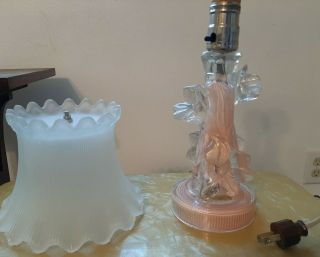 Vtg Antique Depression Glass Boudoir Lamp Reverse Painted 3d Floral
