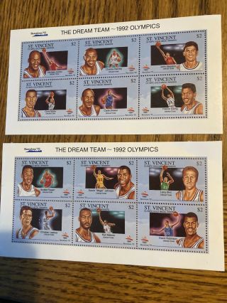 1992 Usa Olympic Basketball Dream Team Stamp Set Michael Jordan Magic Bird Uncut