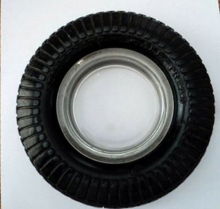 Vintage Ashtray Rubber Seiberling Tire With Glass Center Dish 6 1/2 " Across