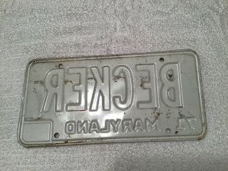 Maryland 1971 vanity license plate tag says BECKER 2