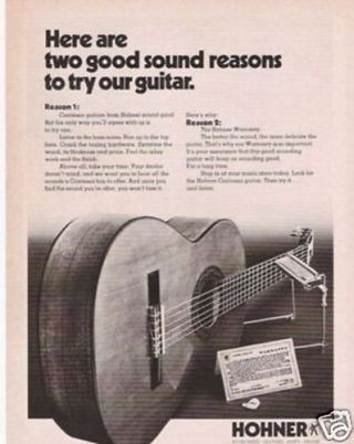 Vintage 1975 Print Ad For Hohner Contessa Acoustic Guitar 2 Good Reasons