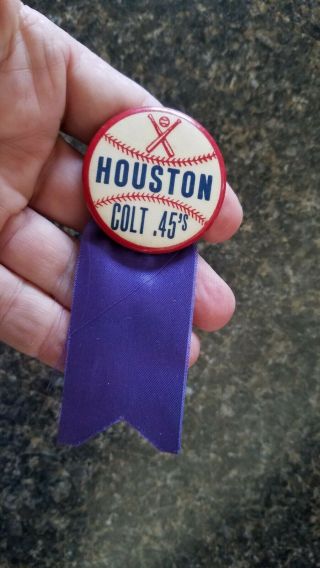 1962 - 1964 Houston Colt 45s Baseball Team Pinback Button With Ribbon