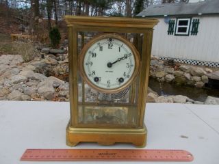 Antique Seth Thomas Brass - Bronze Crystal Regulator Mantle Clock W " Key&pendulum
