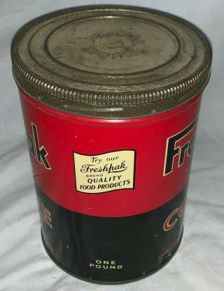 ANTIQUE FRESHPAK COFFEE TIN LITHO 1 TALL CAN GRAND UNION CO YORK NY GROCERY 2