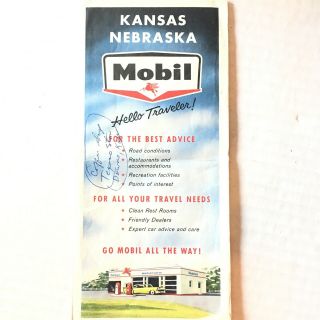 Vintage C.  1957 Mobil Gasoline " Kansas Nebraska " Petroliana Travel Road Map