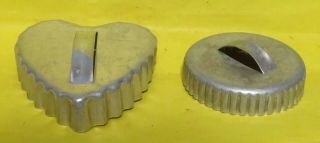 Vintage Aluminum Metal Cookie Biscuit Cutters Metal Handle Fluted Heart & Round