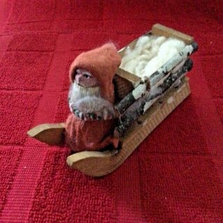 Antique Paper Mache Or Plaster Santa With Wood Sled Germany?