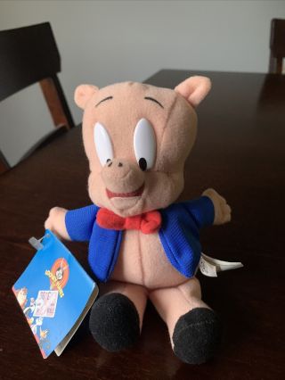 1998 Vtg Wb Looney Tunes Porky Pig Plush Toy Pre - Owned With Tags