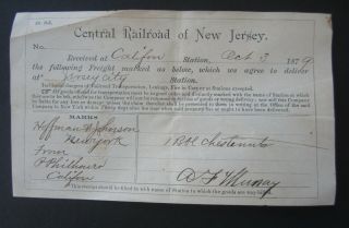 Old 1879 - Central Railroad Co.  Of Jersey Document - Califon Station - N.  J.