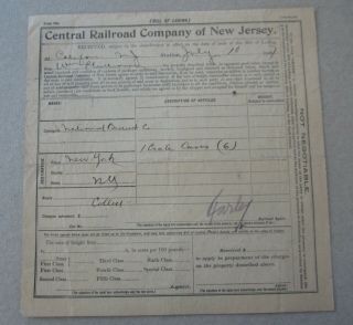 Old 1907 - Central Railroad Co.  Of Jersey - Bol Document - Califon N.  J.