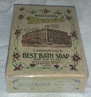ANTIQUE WILLSON ' S MONARCH BATH SOAP EDGERTON WI HAND CLEANER WISCONSIN BOX OLD 2