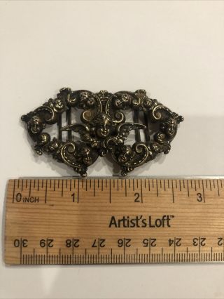 Antique Victorian Sterling Silver Buckle With Cherub Angels And Flowers Gilt