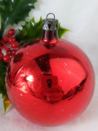 Vintage Christmas Ornament Red Mercury Glass Ball Made In Poland