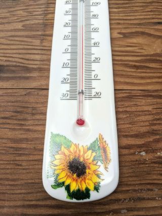 Vintage Porcelain Ceramic White Sunflower Kitchen Wall Thermometer 10 "