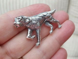 Stunning Vintage Art Deco Jewellery Ornate Crafted Hound Dog Silver Brooch Pin